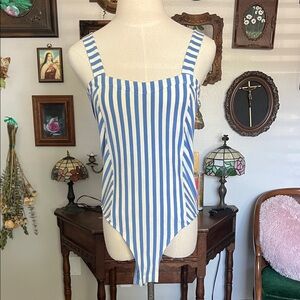 Blue and White Striped Bodysuit